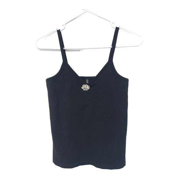 Bordeaux | Seamless Black Stretch Cami Tank Top Rhinestone Center OS - Picture 2 of 7